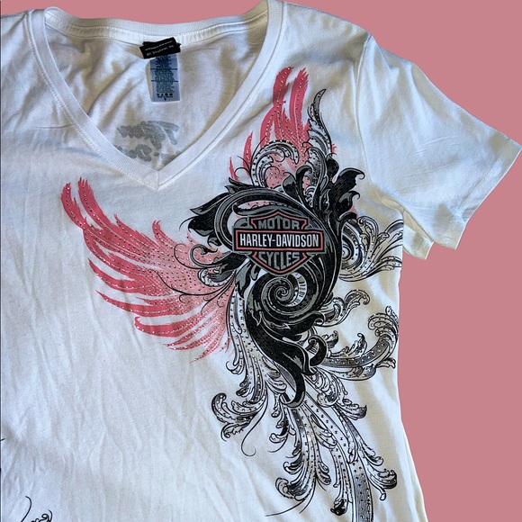 White, Pink and Black Harley Davidson Dealership Shirt Tifton GA - Picture 1 of 3